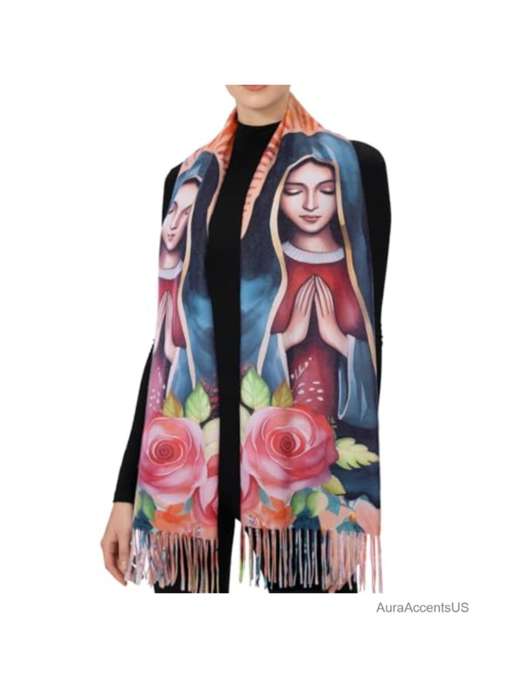 Faux Cashmere Prayer Shawl Wrap Scarf Catholic Virgin Mary Gift